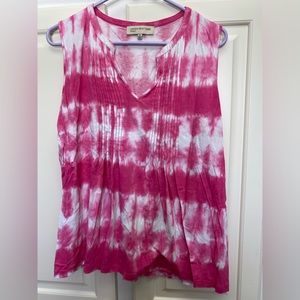 Pink and white tie-dye sleeveless shirt - size: xl